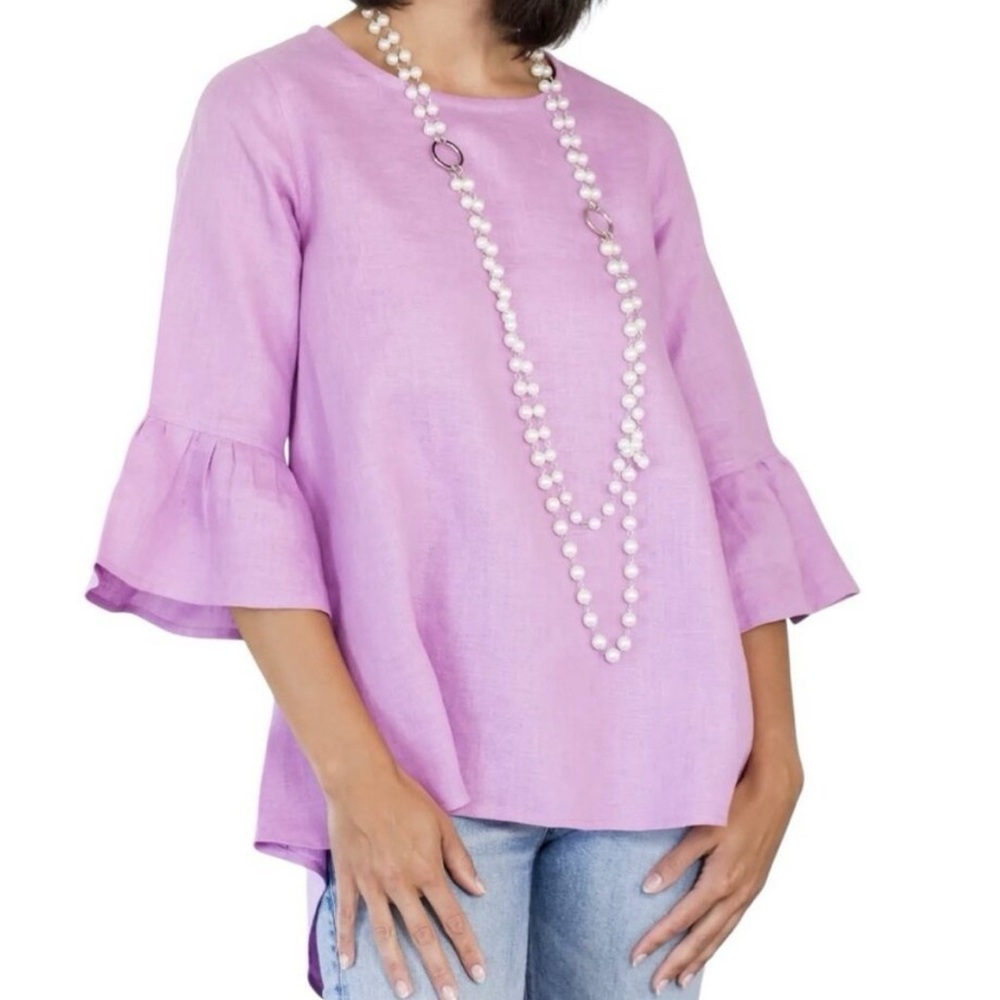 CROWN LINEN DESIGNS 100% Linen Womens Bell Sleeve Blouse